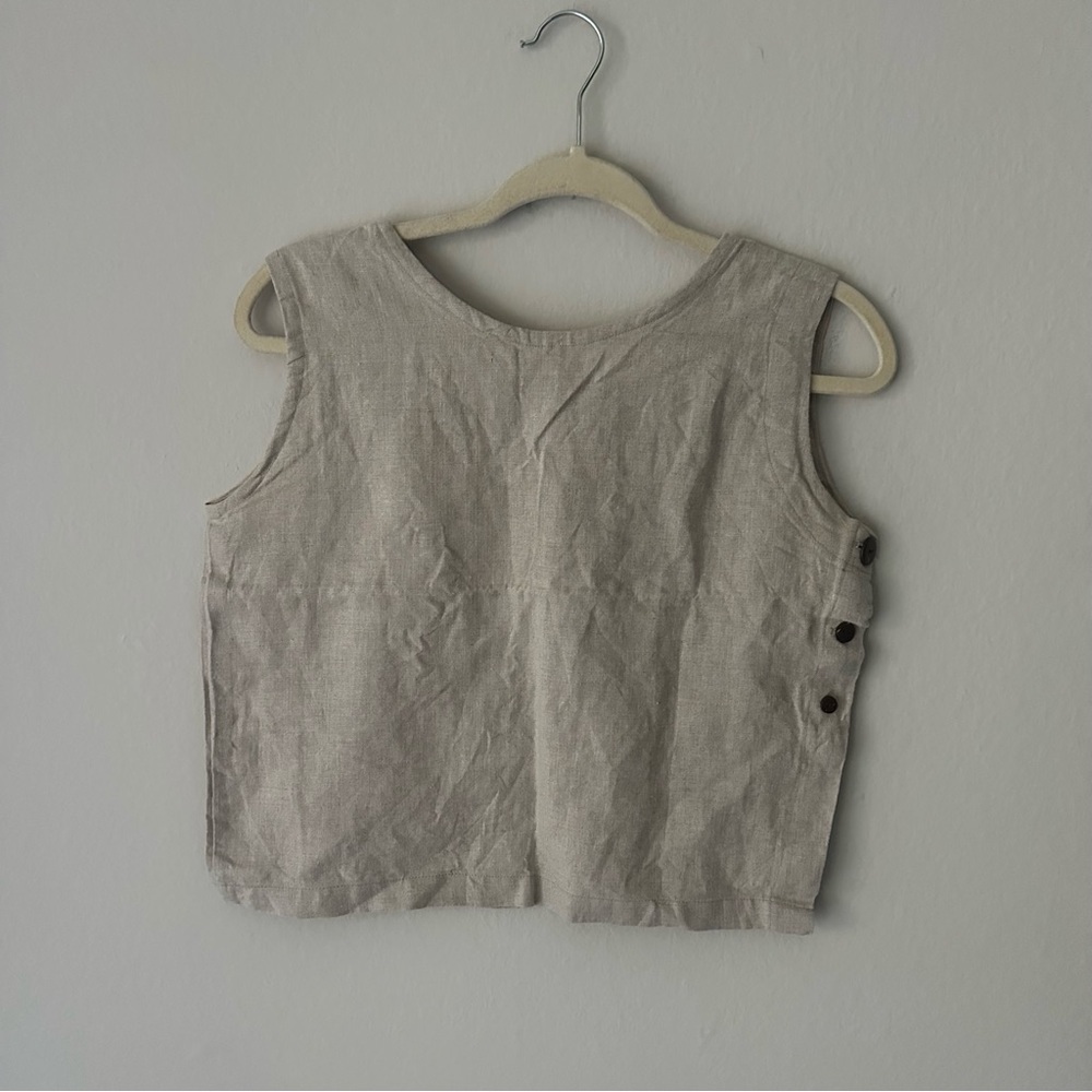 Sleeveless Linen Blend Crop Top in Light Beige